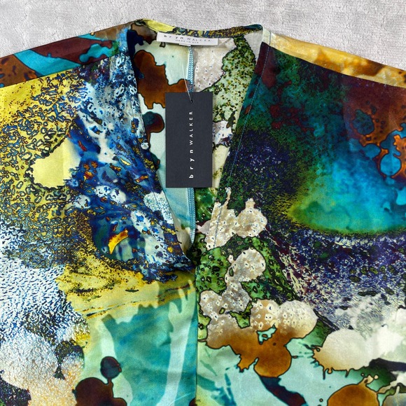 Bryn Walker Becca Top Blouse Womens XXL Silk Abstract Watercolor V-Neck Boxy - Picture 4 of 11